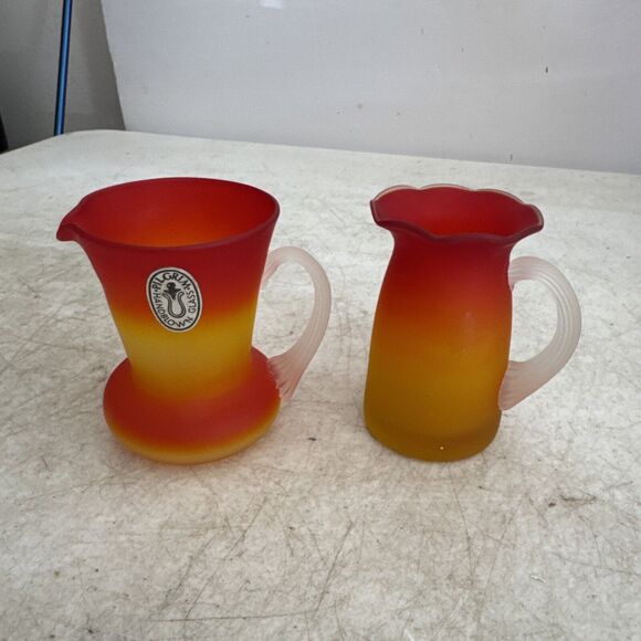 Pilgrim Pitcher / Creamer Set Peachblow Satin Glass Hand Blown Mid-Century - Picture 4 of 12